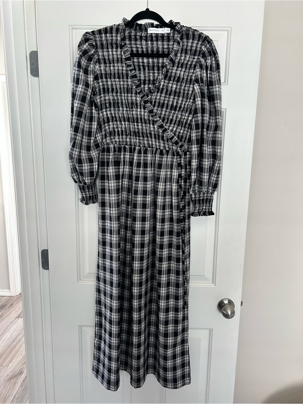 Warehouse Black & White Plaid Maxi Wrap Dress
